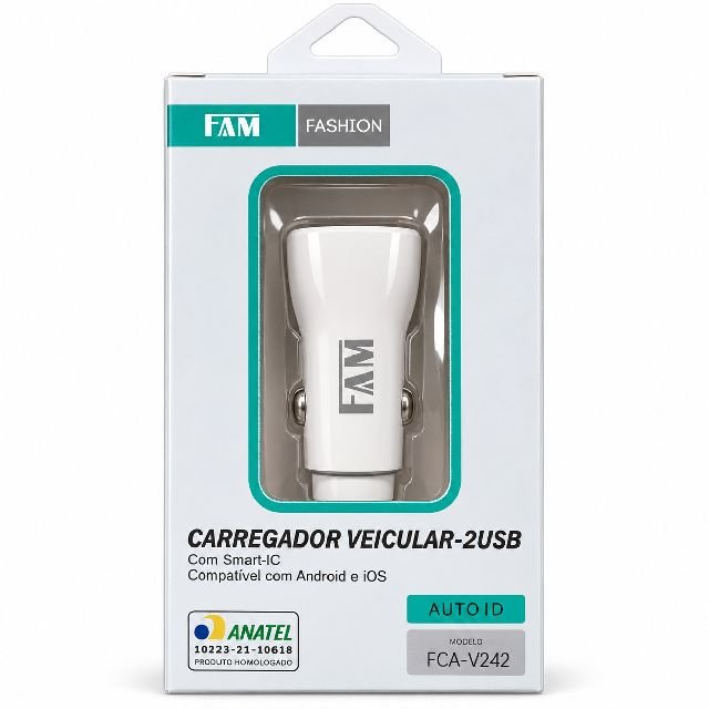 CARREGADOR VEICULAR 2 SAIDAS USB 2.4A FAM - Imagem 2